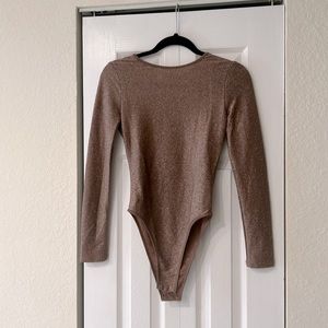 Brown shimmer long sleeve romper open back